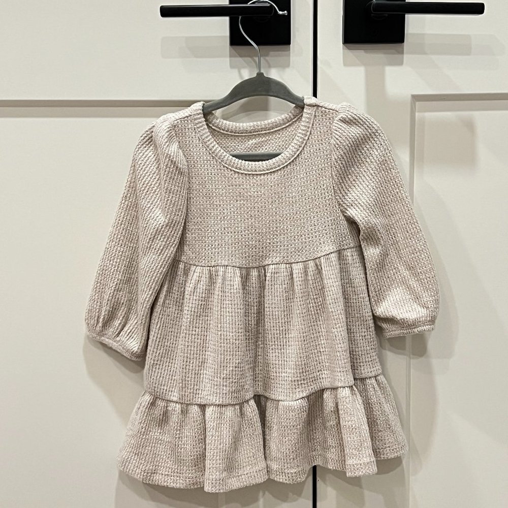 Toddler Girls' Tiered Cozy Waffle Long Sleeve Dress, 12-18 Months